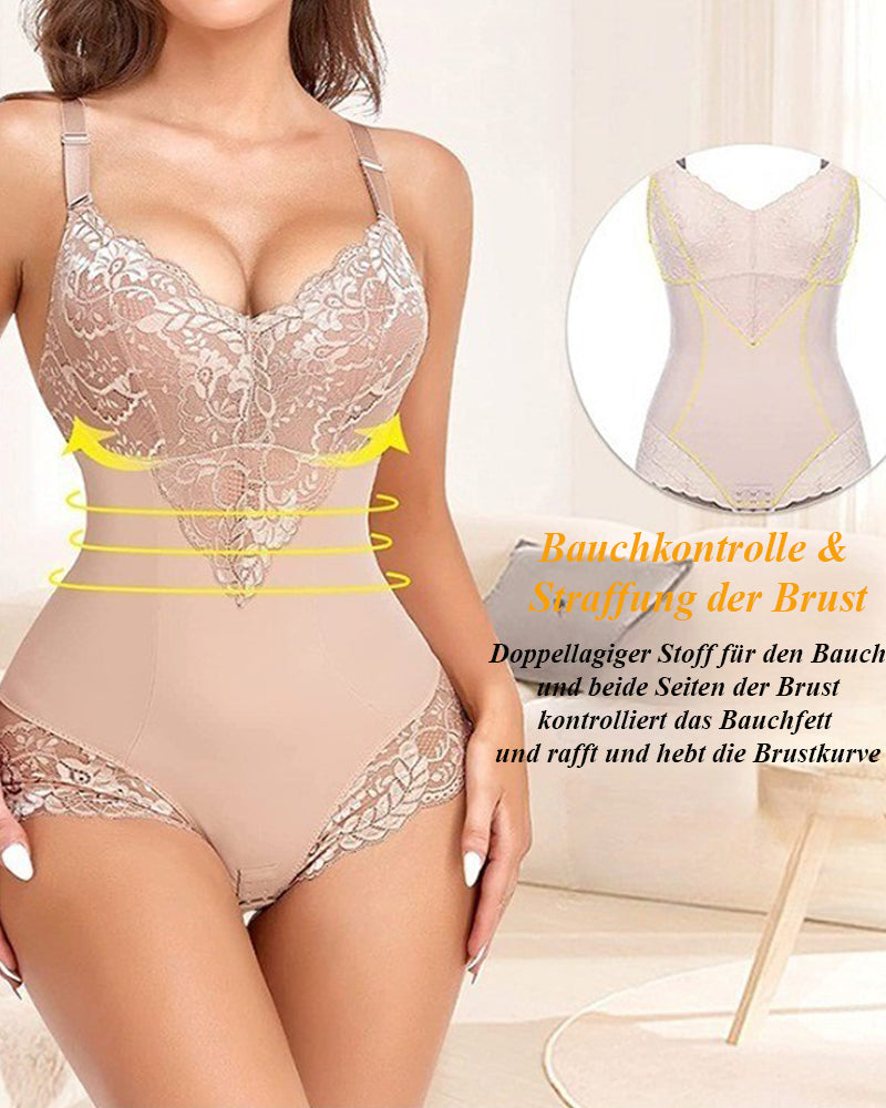 Spitzen V-Ausschnitt Bauchweg Mieder Ganzkörper Shapewear Body