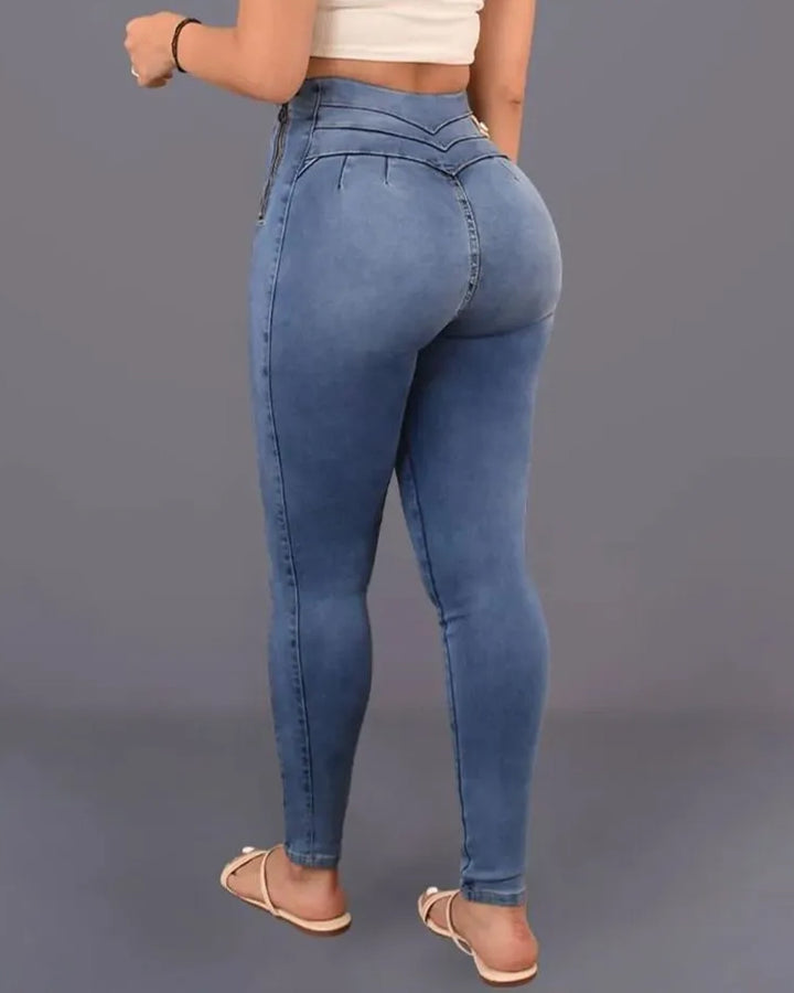 Shapshe® Damen Hoher Taille Skinny Po-Lift Jeans mit Seitlicher Reißverschluss