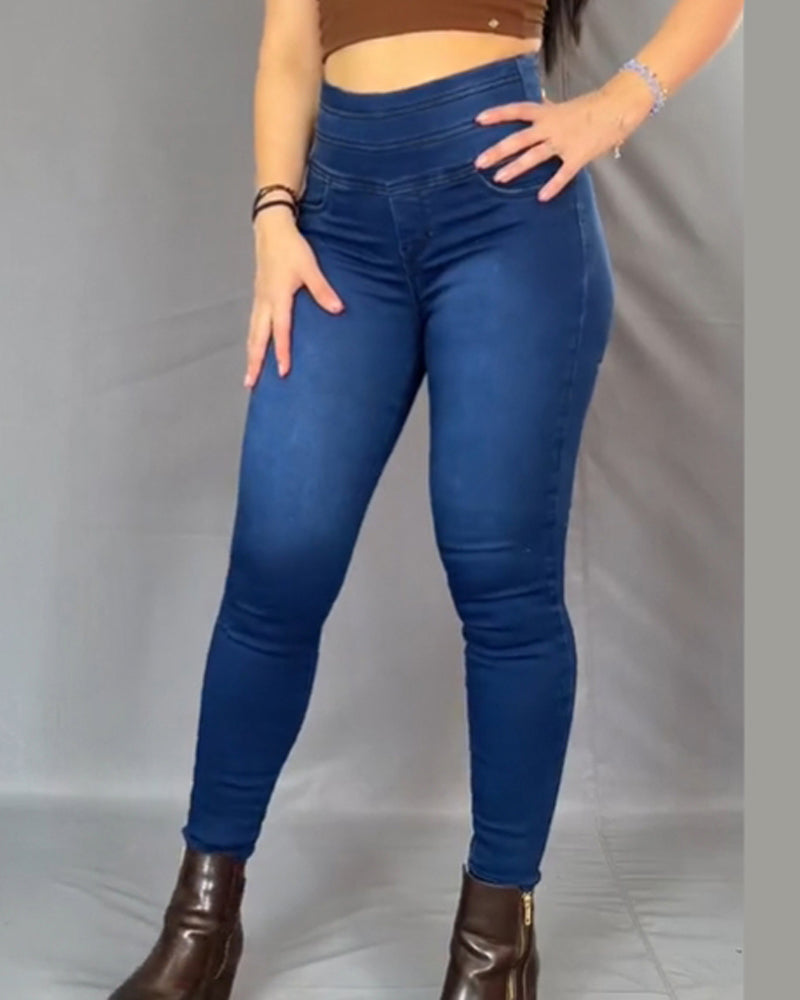 Shapshe® Damen Hoher Taille Skinny Po-Lift Jeans mit Seitlicher Reißverschluss