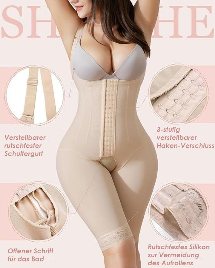 Shapshe® Shapewear für Damen, beige, Bauchkontrolle, Stahlknochen-Body mit breitem Riemen