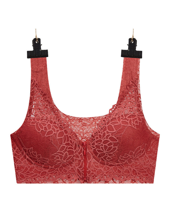 Stretch Reißverschluss Vorne Atmungsaktiver Sexy Spitze Weicher Ohne Bügel Push Up BH