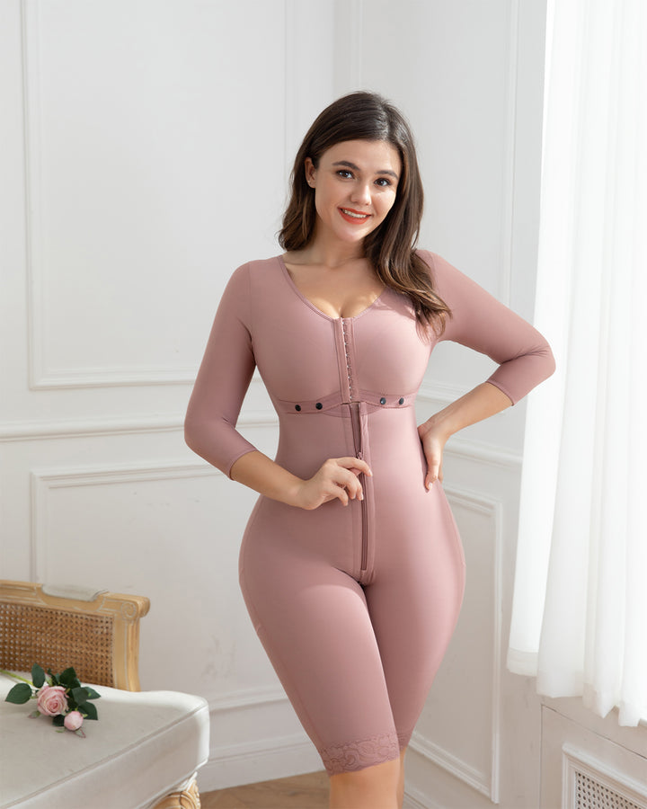 Shapshe® Fajas RosyBrown Sanduhr-Shapewear für Damen. Mit Ärmeln und BH