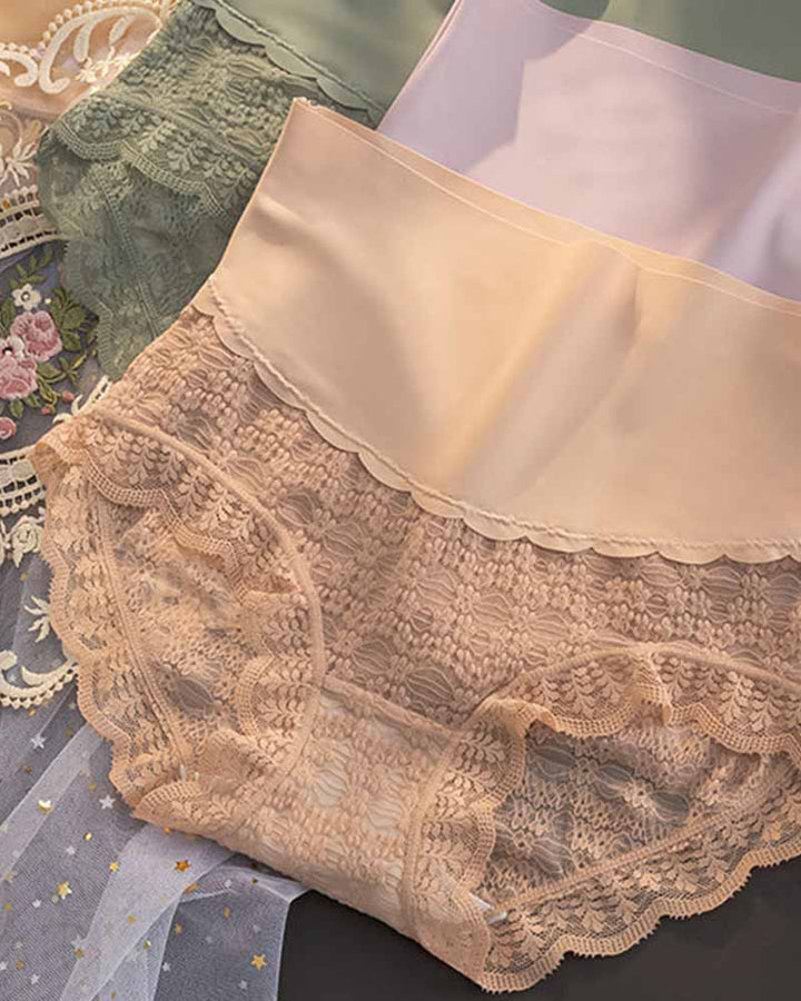 Antibakterielle Unterwäsche mit Hoher Taille Bauchweg Damen Spitze Slip Große Größe