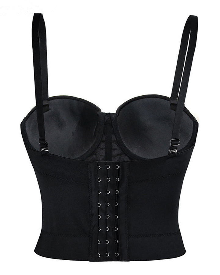 Damen Träger PU Leder Push-Up Korsett BH Bustier Crop Top