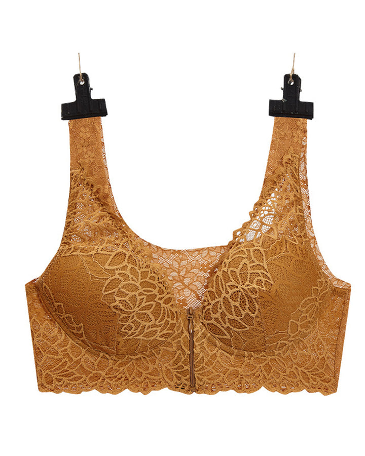 Stretch Reißverschluss Vorne Atmungsaktiver Sexy Spitze Weicher Ohne Bügel Push Up BH