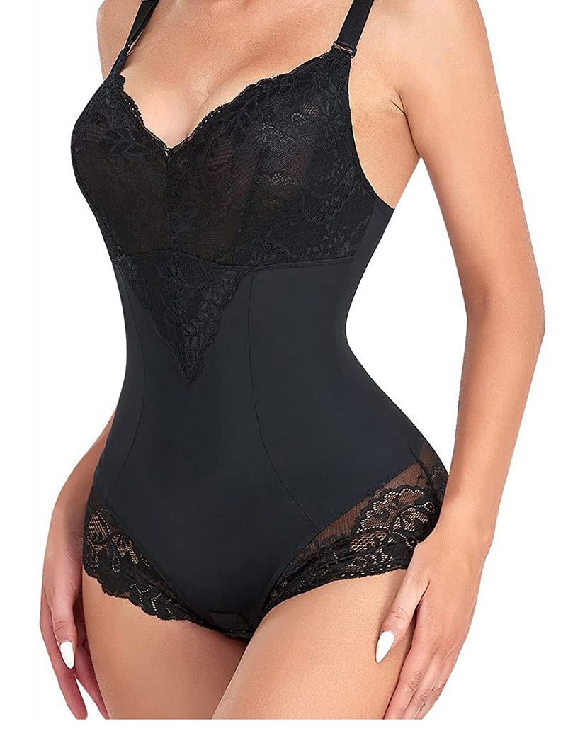 Spitzen V-Ausschnitt Bauchweg Mieder Ganzkörper Shapewear Body