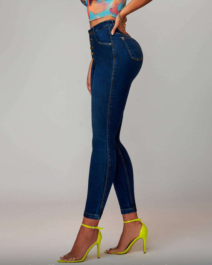 Po-Lift Push Up Knopfleiste Hohem Bund Stretch Denim Jeans