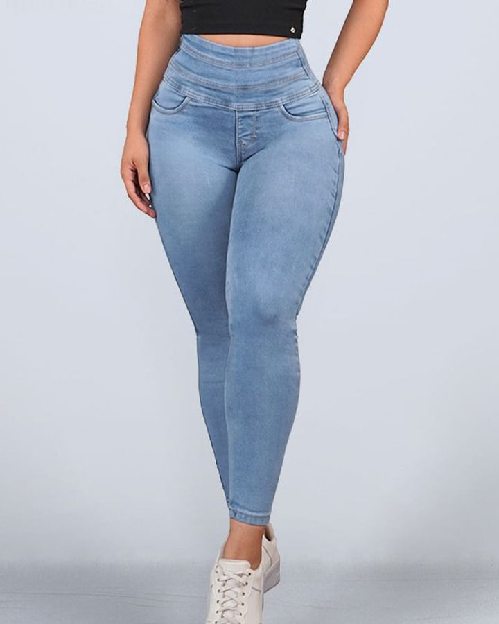 Shapshe® Damen Hoher Taille Skinny Po-Lift Jeans mit Seitlicher Reißverschluss