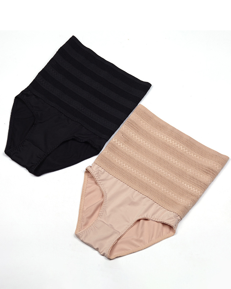 Damen Hohe Taille Zickzackmuster Shapewear Höschen Bauchweg Mesh Slips