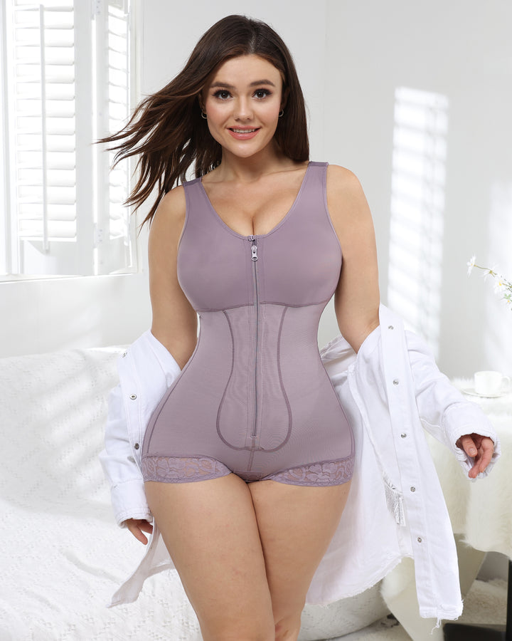 Shapshe® Lila Damen-Tanga-Body mit Reißverschluss und Shapewear