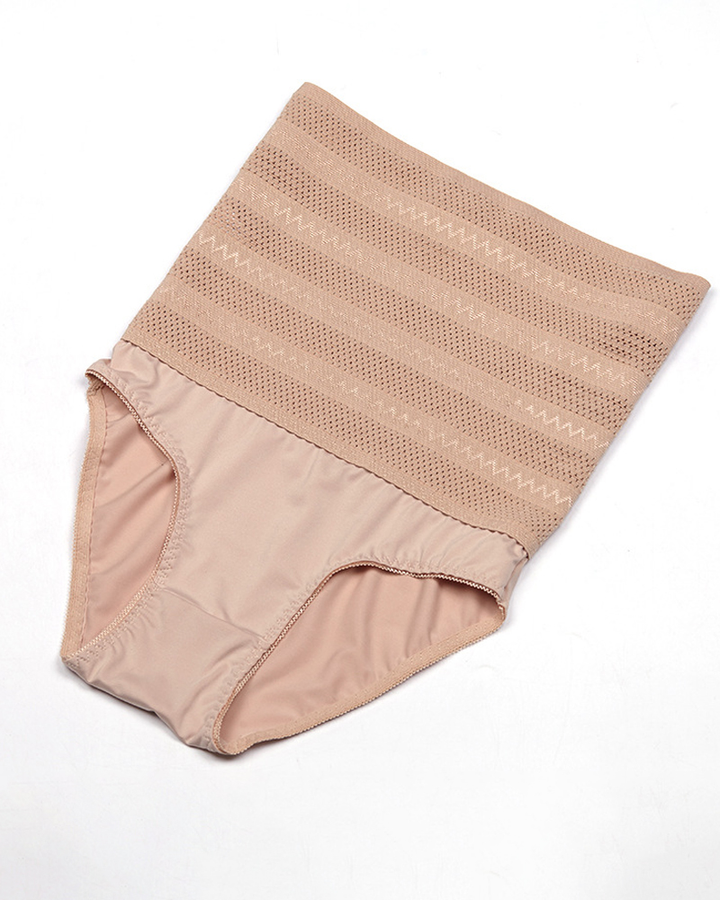 Damen Hohe Taille Zickzackmuster Shapewear Höschen Bauchweg Mesh Slips