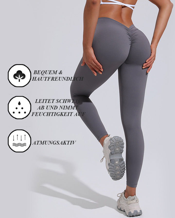V-Rücken Scrunch Butt Lift Leggings Hohe Taille Bauchkontrolle Fitnessstudio Yogahose