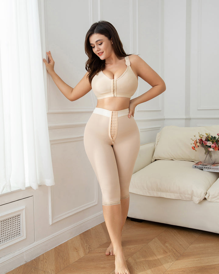 Shapshe® Hohe Taille Shapewear Caprihose mit Klettverschluss Spitzenrand