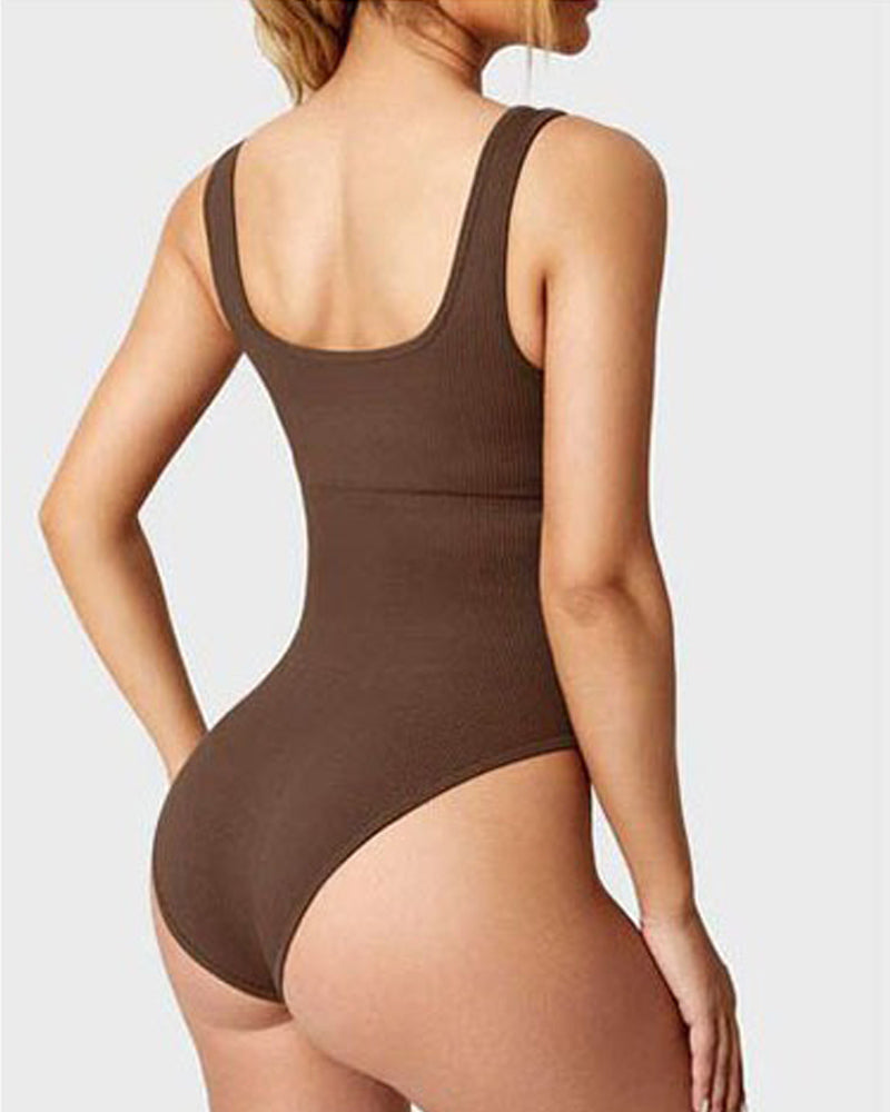Shapewear Bodys Sexy Rippen Top Ärmelos Quadratischer Ausschnitt