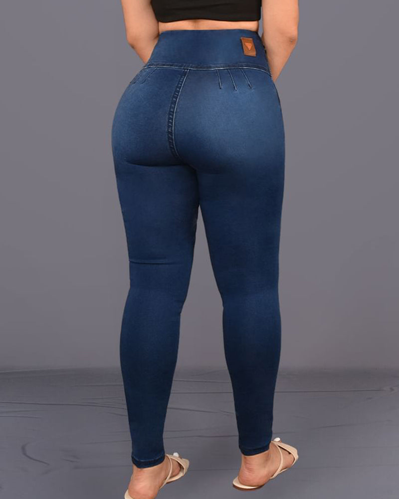 Shapshe® Damen Hoher Taille Skinny Po-Lift Jeans mit Seitlicher Reißverschluss