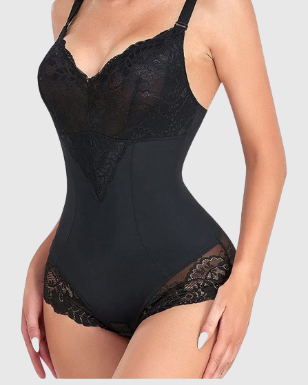 Spitzen V-Ausschnitt Bauchweg Mieder Ganzkörper Shapewear Body