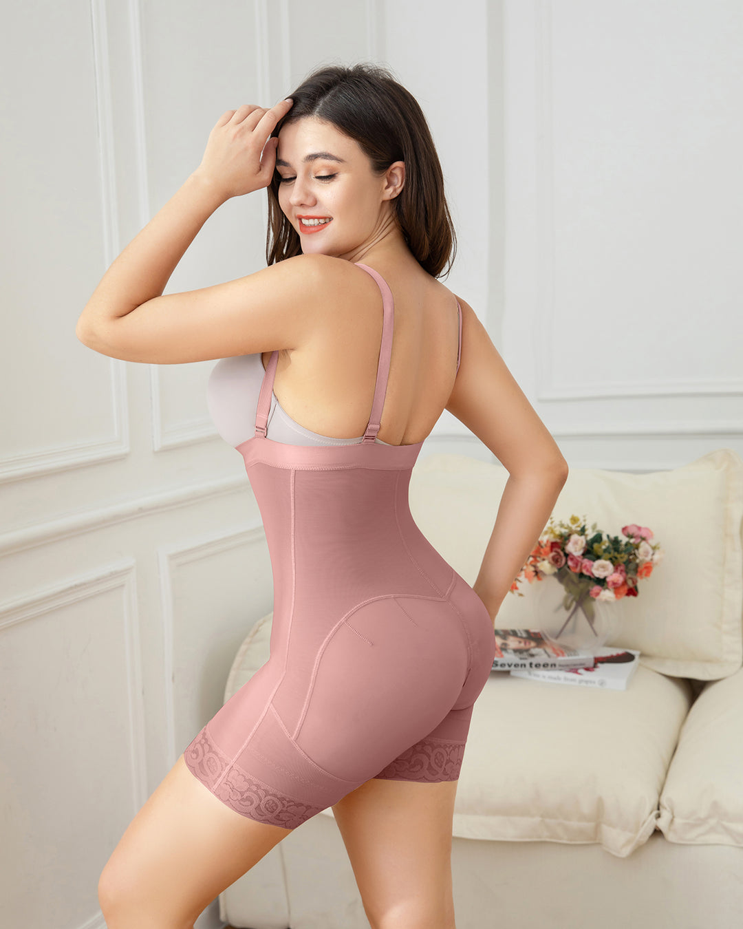 Shapshe® Damen-Shapewear-Körperformer mit offener Brust und Reißverschluss – Rosabraun