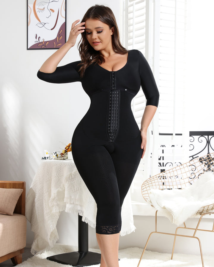 Shapshe® Schwarz Damen Mittelärmel Overall mit Bauchkontrolle Po-Lift Shapewear