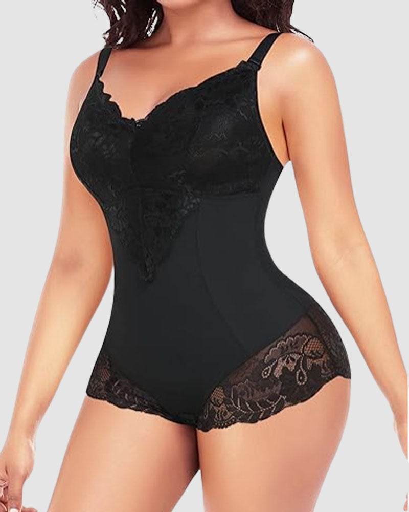 Spitzen V-Ausschnitt Bauchweg Mieder Ganzkörper Shapewear Body