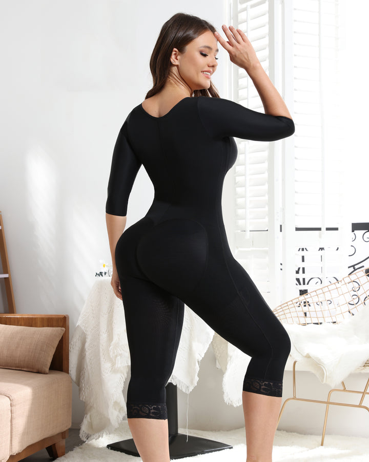 Shapshe® Schwarz Damen Mittelärmel Overall mit Bauchkontrolle Po-Lift Shapewear