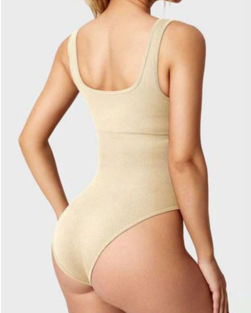 Shapewear Bodys Sexy Rippen Top Ärmelos Quadratischer Ausschnitt