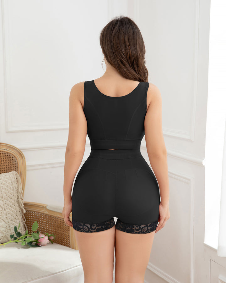 Shapshe® Damen-Sport-BH mit Frontverschluss ohne Bügel gepolsterte Unterstützung Workout bauchfrei Schwarz