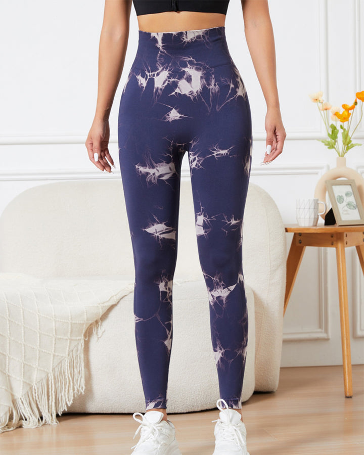 Nahtlose Batik Leggings für Damen Hohe Taille Bauchkontrolle Fitness Yoga Hose