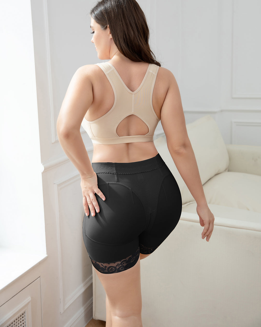 Shapshe® Schwarze Spitzenshorts mit Po-Lifter und hoher Taille