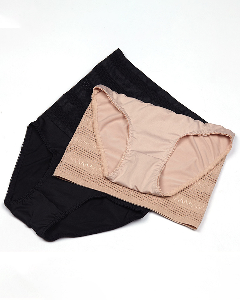 Damen Hohe Taille Zickzackmuster Shapewear Höschen Bauchweg Mesh Slips
