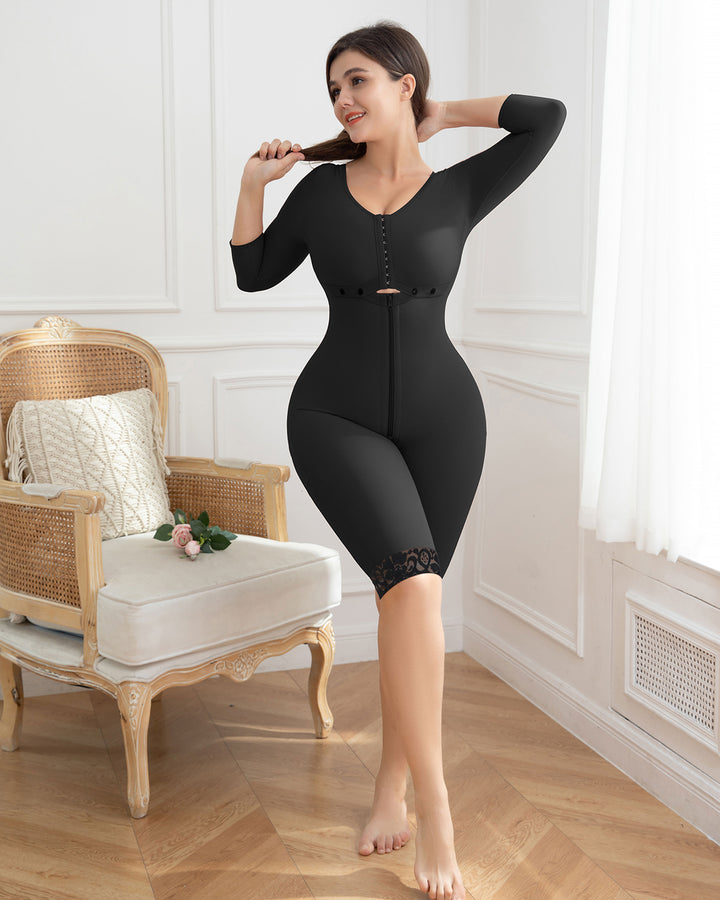 Shapshe® Schwarze Sanduhr Shapewear für Damen mit Ärmeln und BH