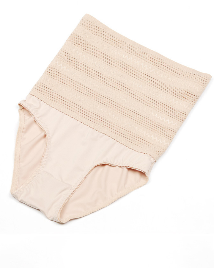 Damen Hohe Taille Zickzackmuster Shapewear Höschen Bauchweg Mesh Slips