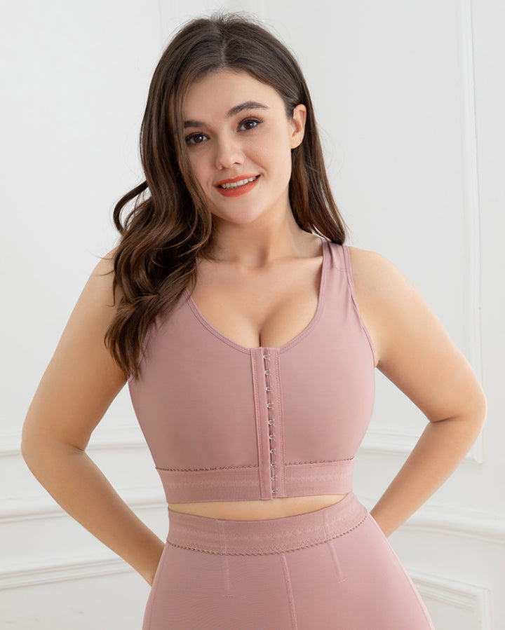 Shapshe® Damen-Sport-BH mit Vorderverschluss ohne Bügel gepolsterte Unterstützung Workout bauchfrei RosyBrow