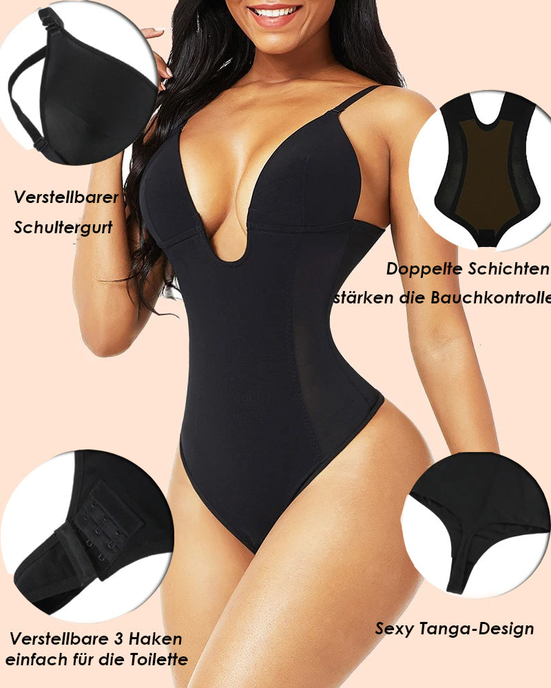 Shapshe® Damen Tiefem V-Ausschnitt Shapewear U-förmigem Rücken Nahtloser Tanga Bodysuit