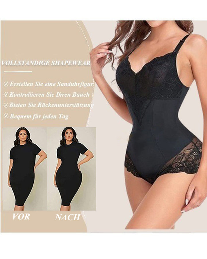 Spitzen V-Ausschnitt Bauchweg Mieder Ganzkörper Shapewear Body