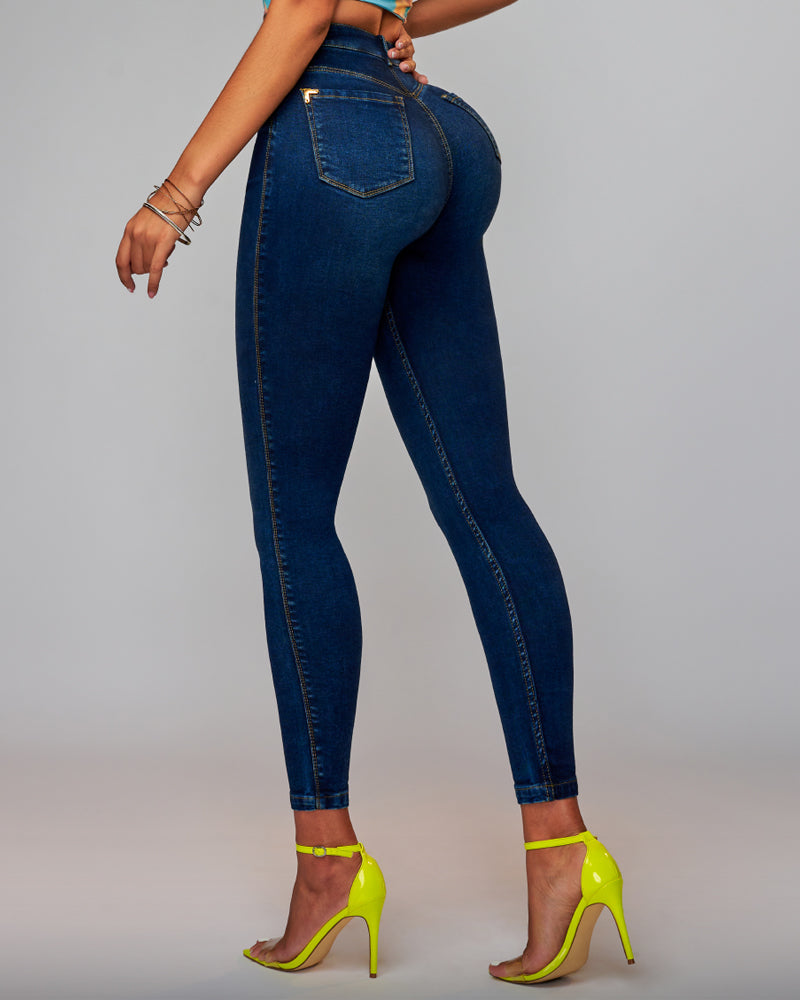 Po-Lift Push Up Knopfleiste Hohem Bund Stretch Denim Jeans