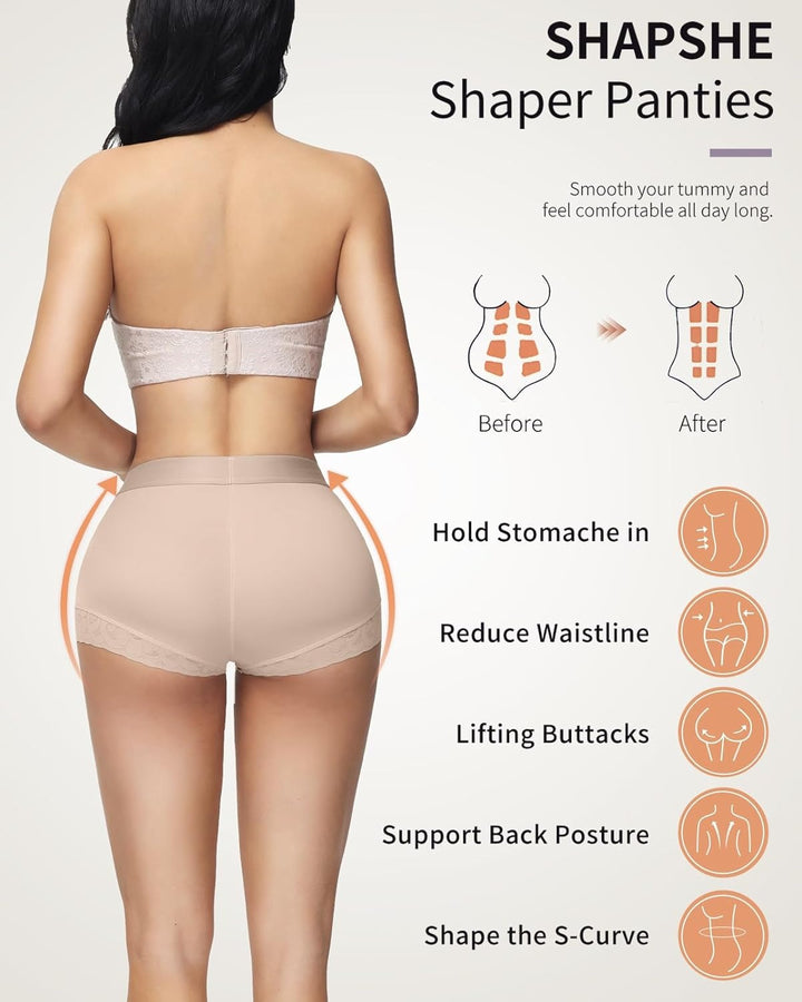 Shapshe® Hohe Taille für Damen Hüftverstärker Bauchkontrolle Spitzen-Körperformer Shapewear