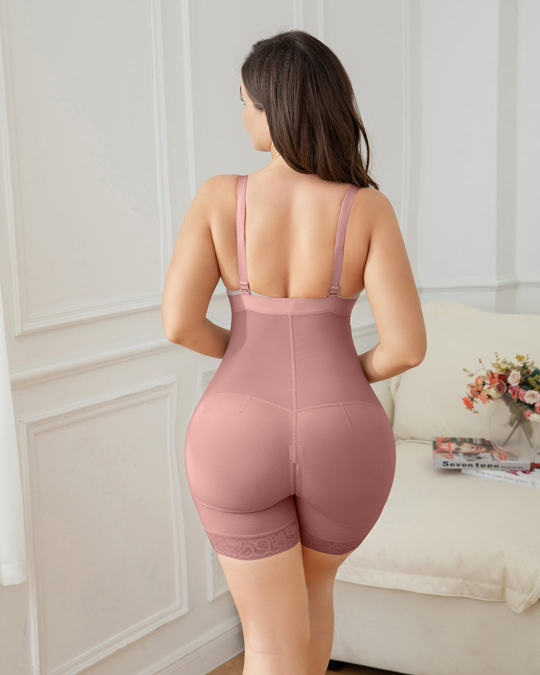 Shapshe® Damen-Shapewear-Körperformer mit offener Brust und Reißverschluss – Rosabraun