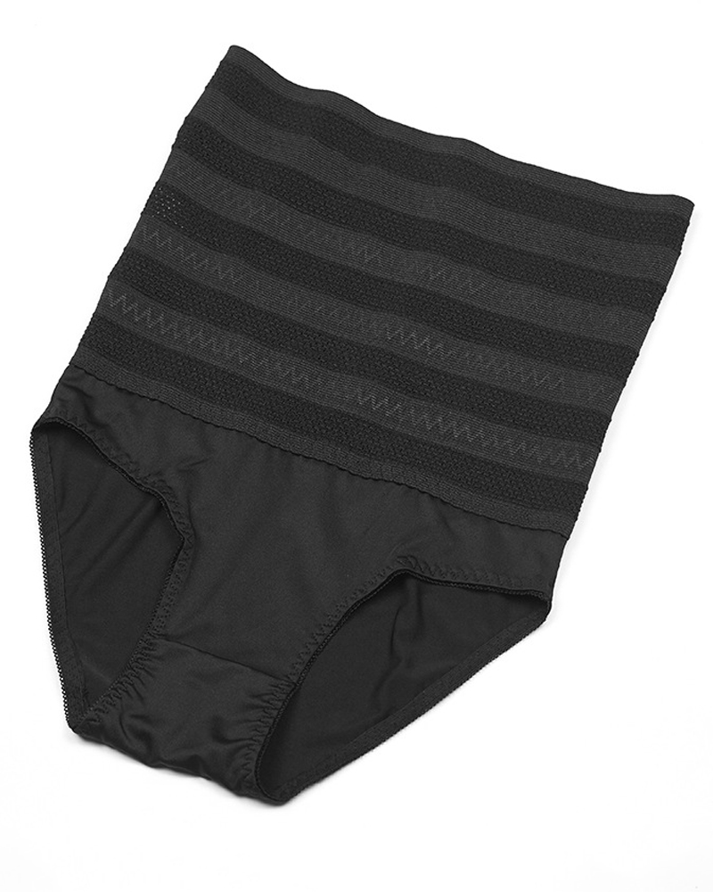 Damen Hohe Taille Zickzackmuster Shapewear Höschen Bauchweg Mesh Slips