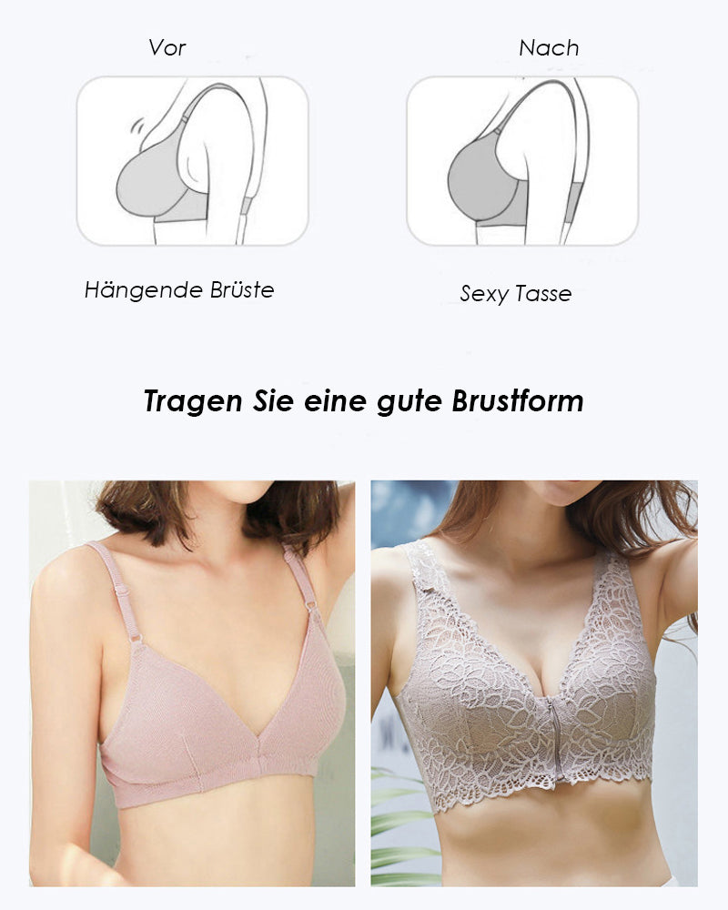 Stretch Reißverschluss Vorne Atmungsaktiver Sexy Spitze Weicher Ohne Bügel Push Up BH