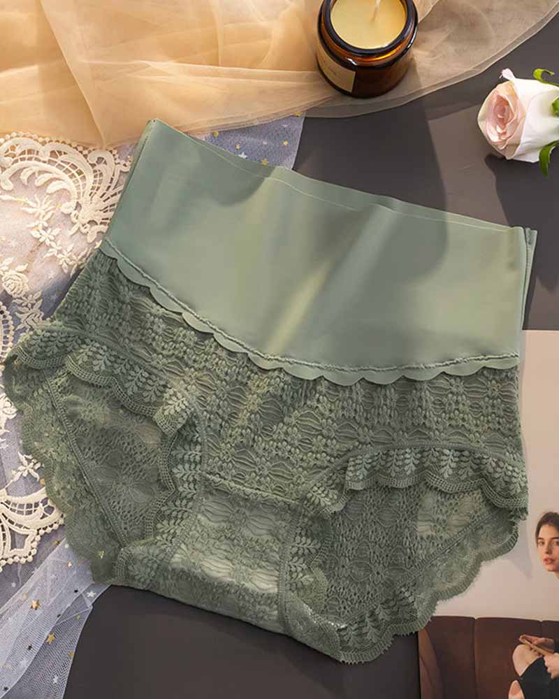 Antibakterielle Unterwäsche mit Hoher Taille Bauchweg Damen Spitze Slip Große Größe