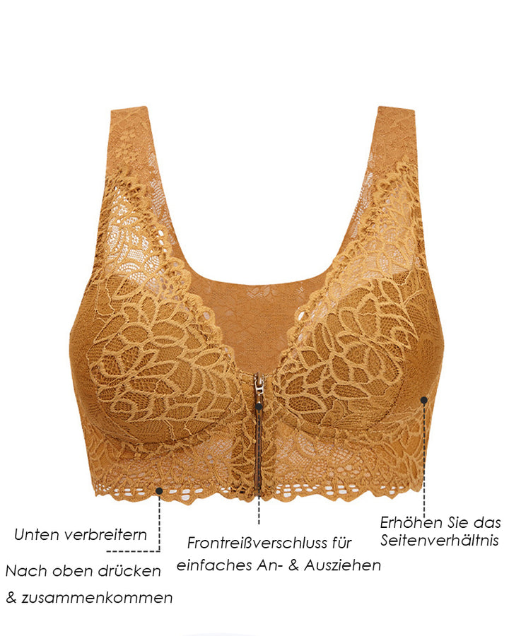 Stretch Reißverschluss Vorne Atmungsaktiver Sexy Spitze Weicher Ohne Bügel Push Up BH