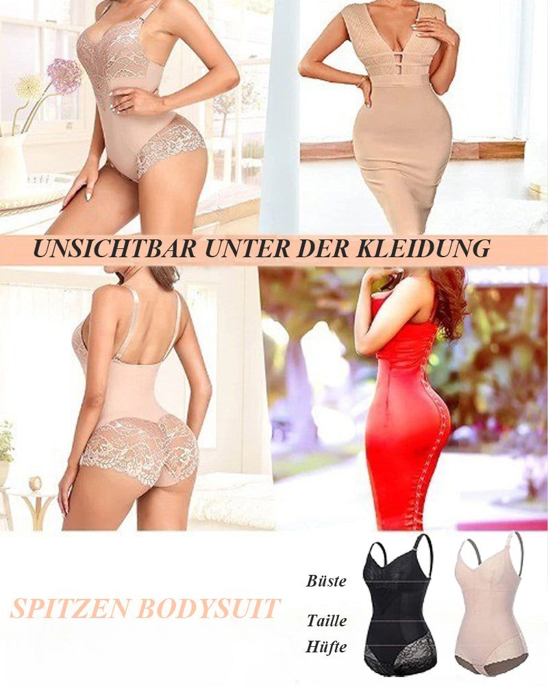Spitzen V-Ausschnitt Bauchweg Mieder Ganzkörper Shapewear Body